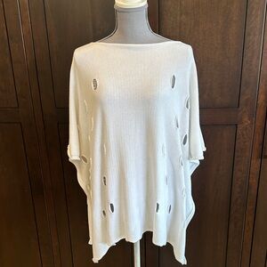 White Knit Poncho with Cutout Design